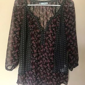 Maurices Sheer Flowy Print 3/4 Sleeve Blouse